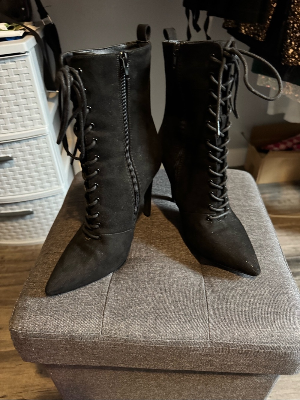 Women's Black Lace-Up Stiletto Ankle Boots - Picture 2 of 2